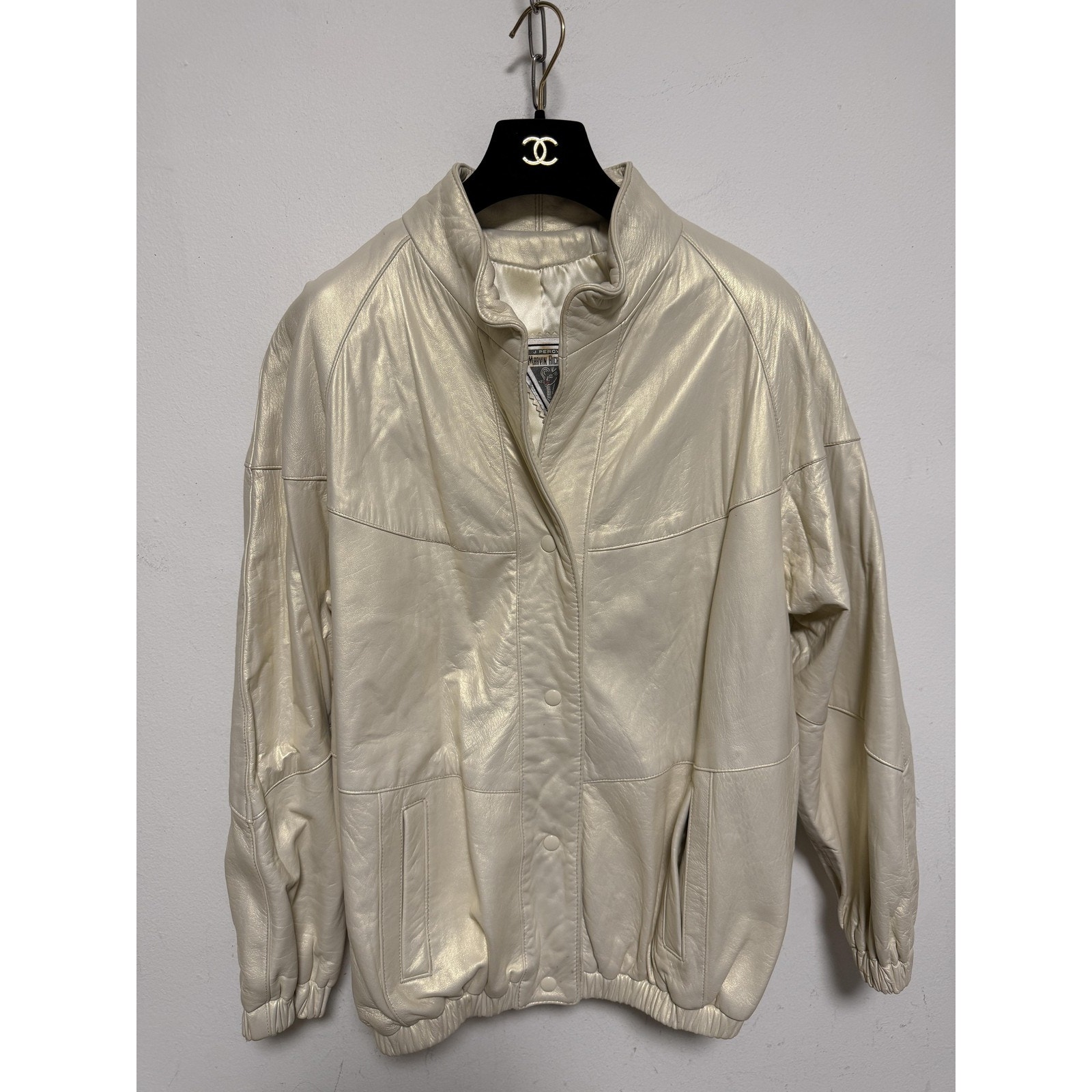 Vintage Marvin Richards Jacket Womens Large White Leather Bomber Snap Front Usa